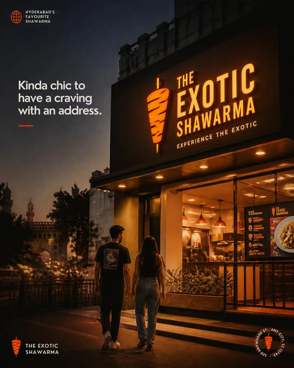 The Exotic Shawarma storefront poster: Kinda chic to have a craving with an address
